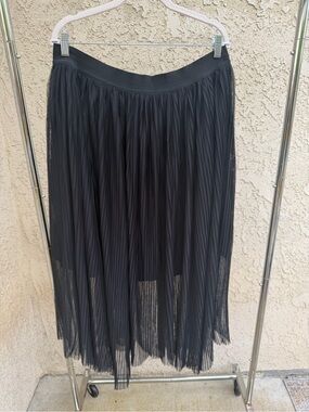 Anthropologie Black Pleated Chiffon Midi Skirt